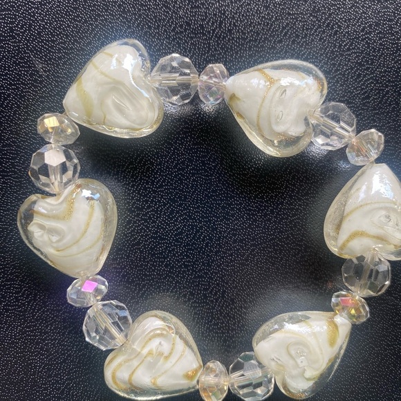 Adorable artistic heart murano/like beads with crystals stretch Bracelet - Picture 3 of 3